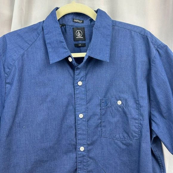 Volcom Shirt, Classic Fit, Button Down, Short Sleeves, Navy Blue, Size Large - Picture 2 of 6